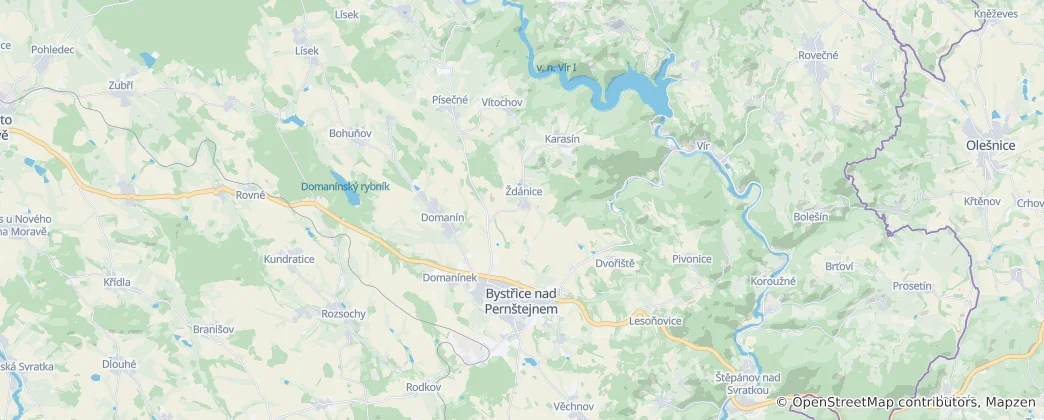 Mapa de Bystřice nad Pernštejnem