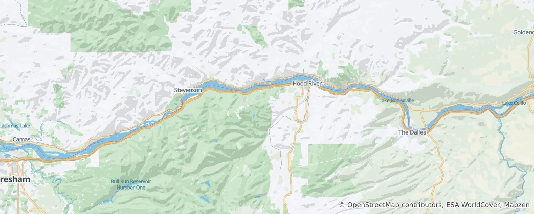 Mapa Národní scénická oblast Columbia River Gorge