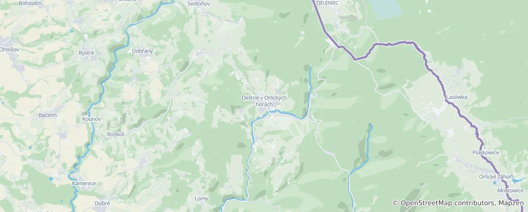 Mappa di Deštné v Orlických horách