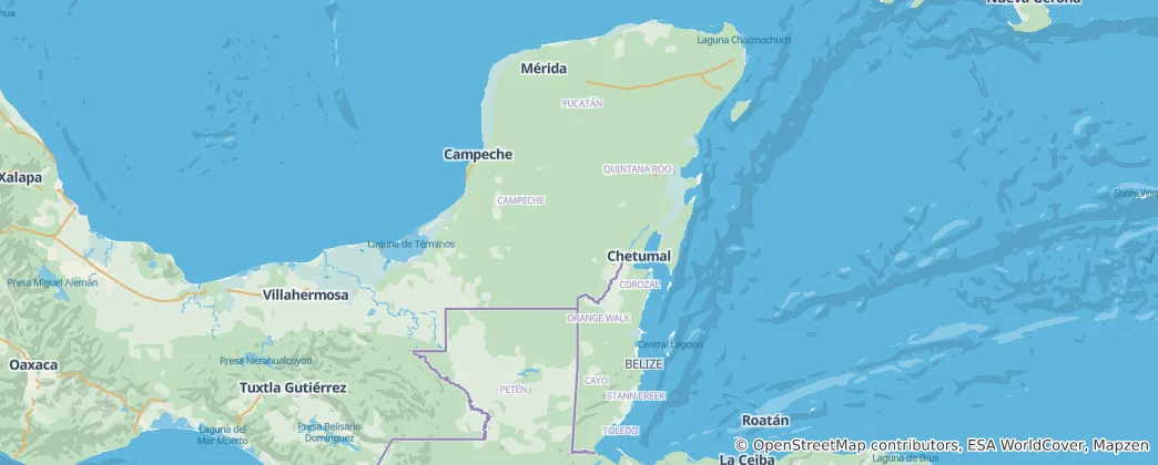 Mapa Yucatánský poloostrov