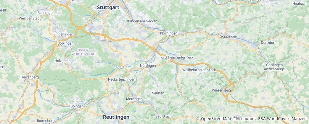 Mapa Zemský okres Esslingen
