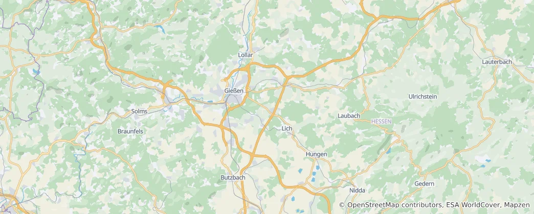 Mapa Zemský okres Gießen