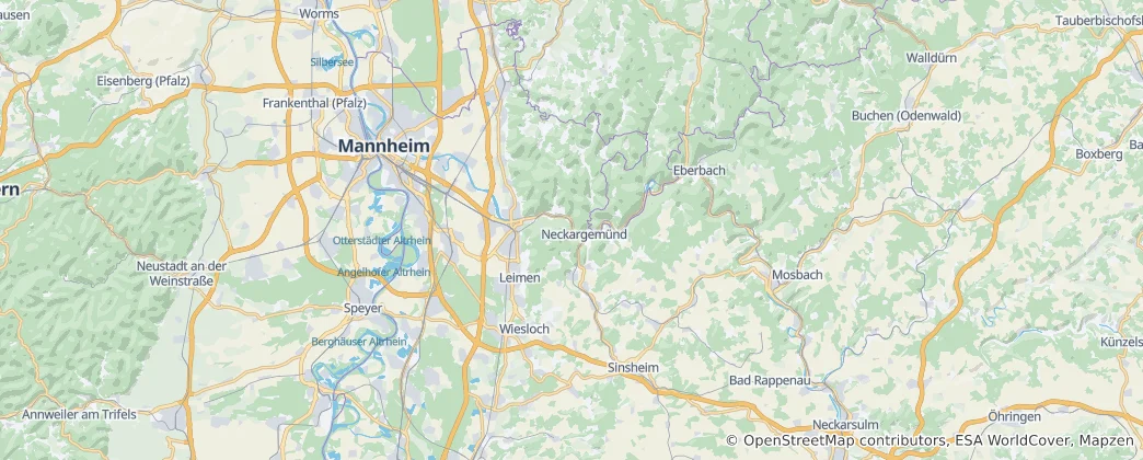 Mapa Zemský okres Rýn-Neckar