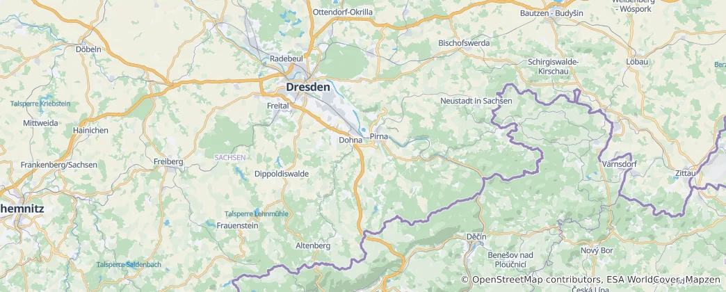 Mapa Zemský okres Saské Švýcarsko-Východní Krušné hory