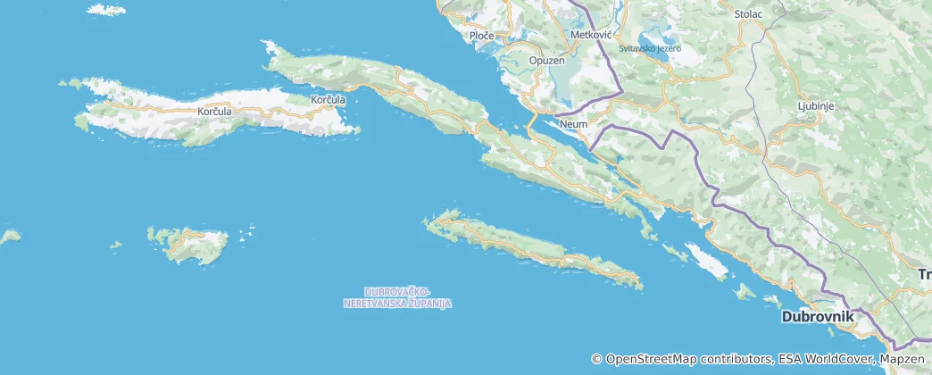 Mapa Dubrovnicko-neretvanská župa