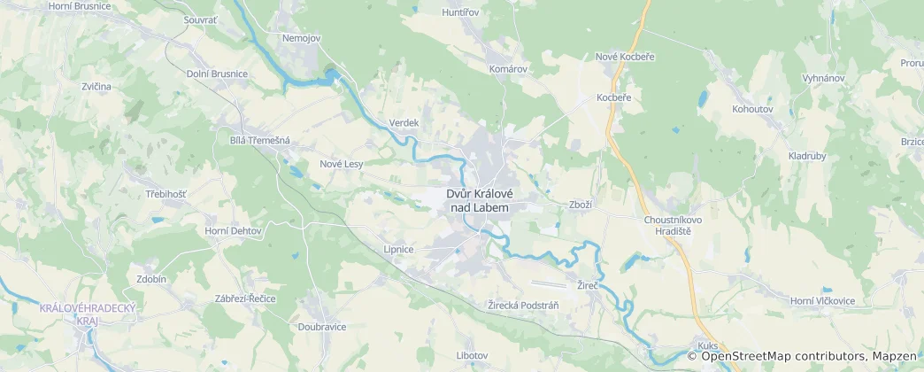 Mapa Dvůr Králové nad Labem