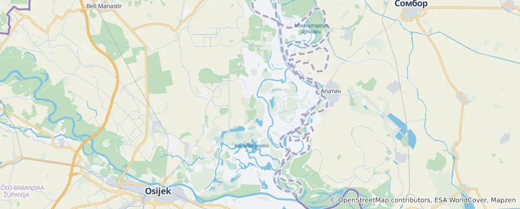Mapa Přírodní park Kopački rit