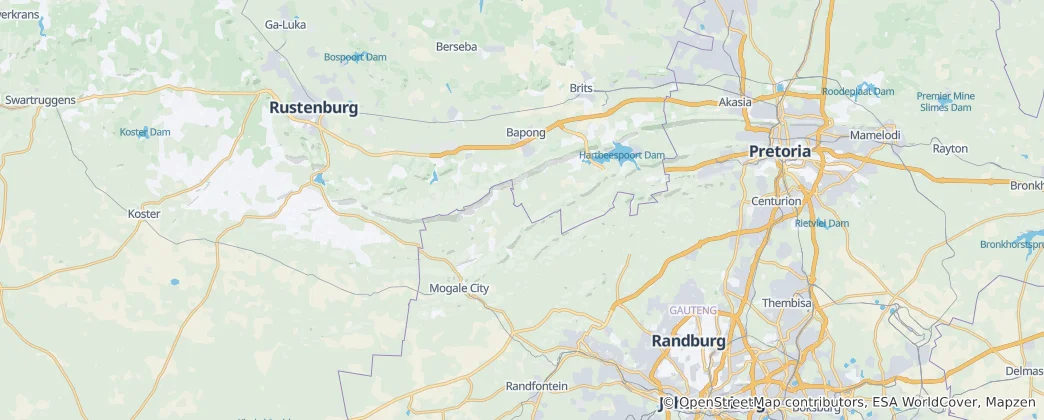 Mapa Biosférická rezervace Magaliesberg