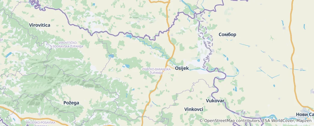 Mappa di regione di Osijek e della Baranja
