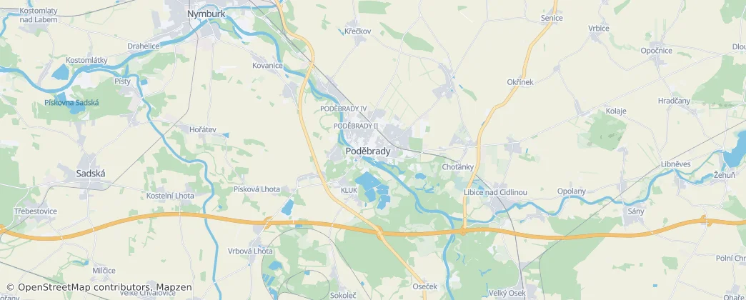 Podiebrady — mapa