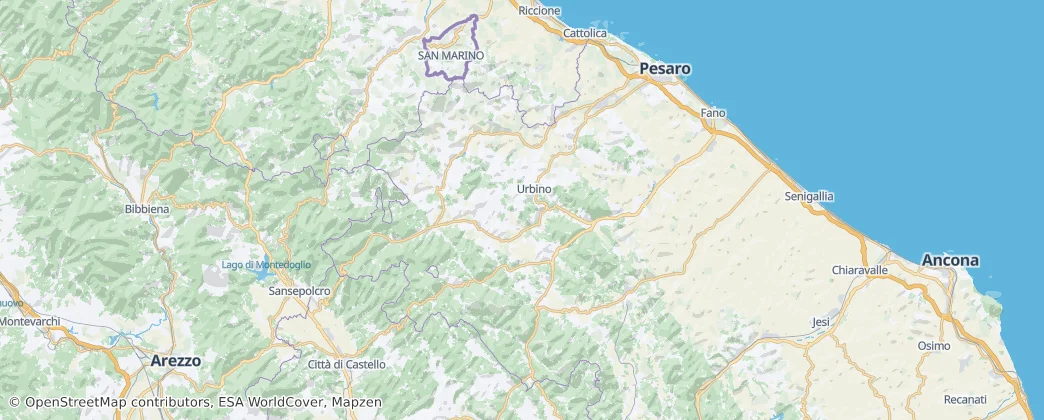 Mapa Provincie Pesaro a Urbino