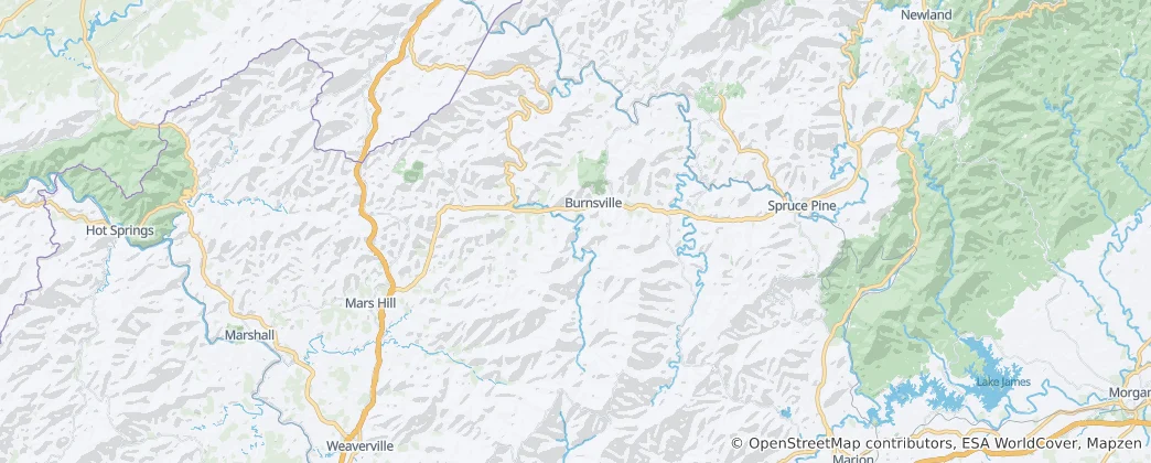 Map of Yancey County