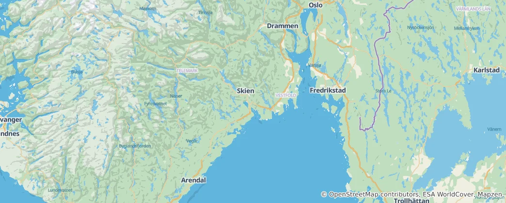 Mapa Vestfold og Telemark
