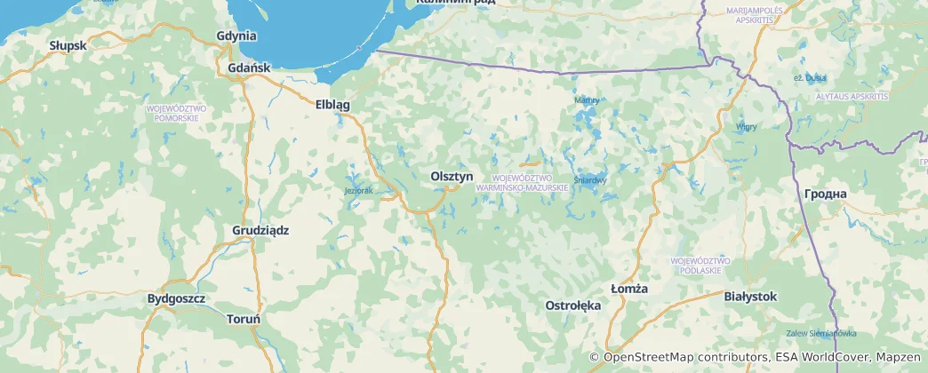 Map of Warmia-Masurian Voivodeship