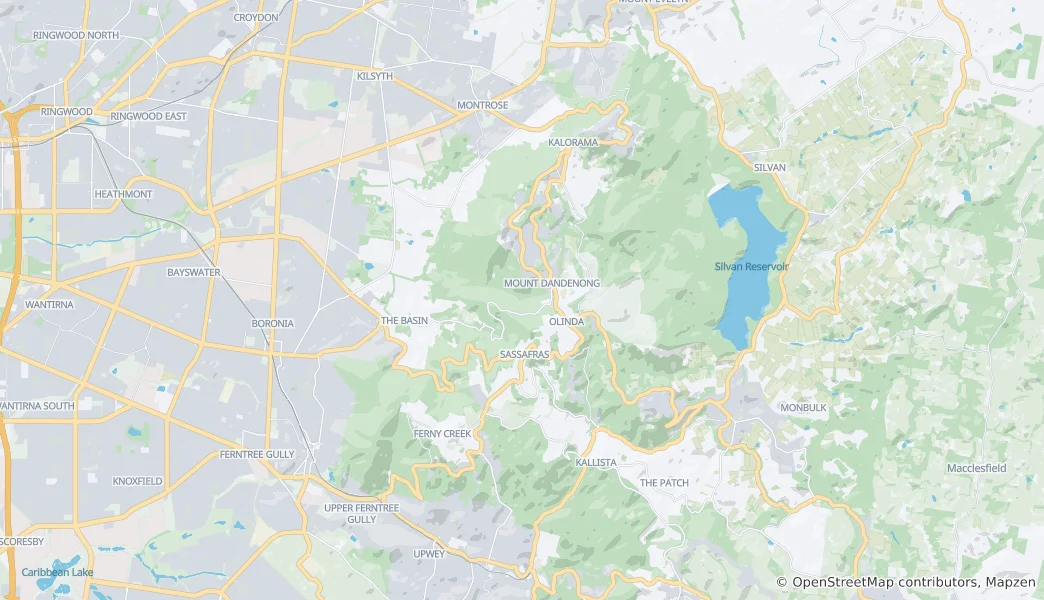 Mapa Národní park Dandenong Ranges