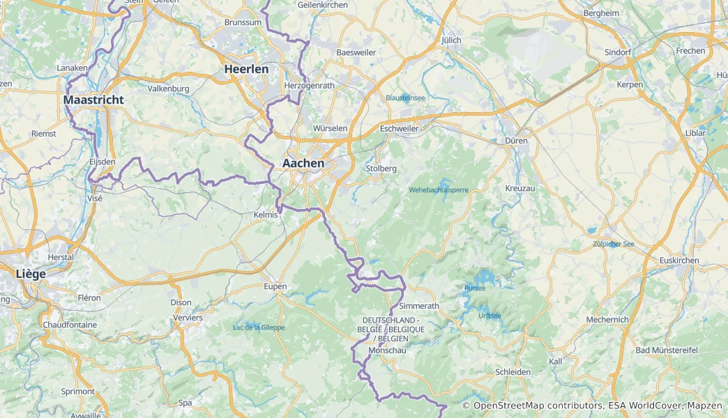 Mapa Městský region Cáchy
