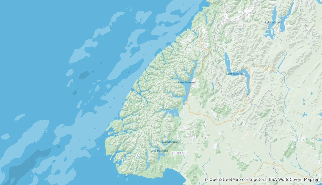Mapa Národní park Fiordland