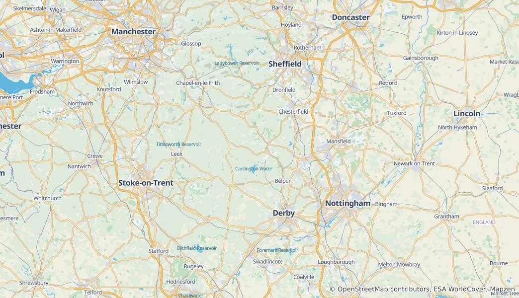 Mappa di Derbyshire
