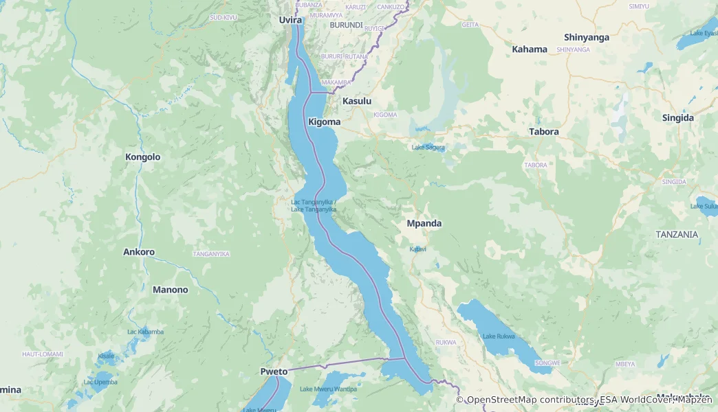 Mapa Jezero Tanganika