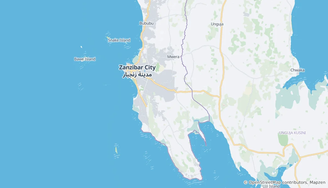 Mappa di regione di Zanzibar Urbana-Ovest