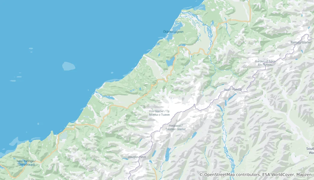 Mapa Westland Tai Poutini National Park