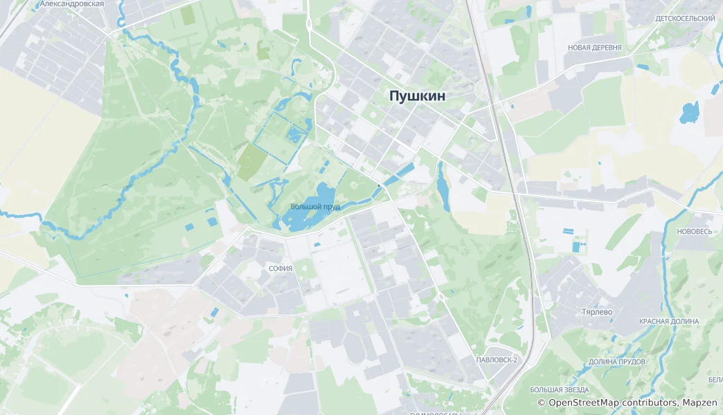 Mapa Исторический центр города Пушкина включая Екатерининский дворец