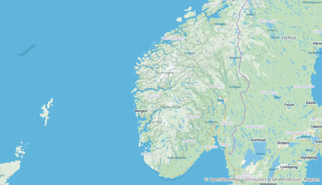 Map of Vestlandet