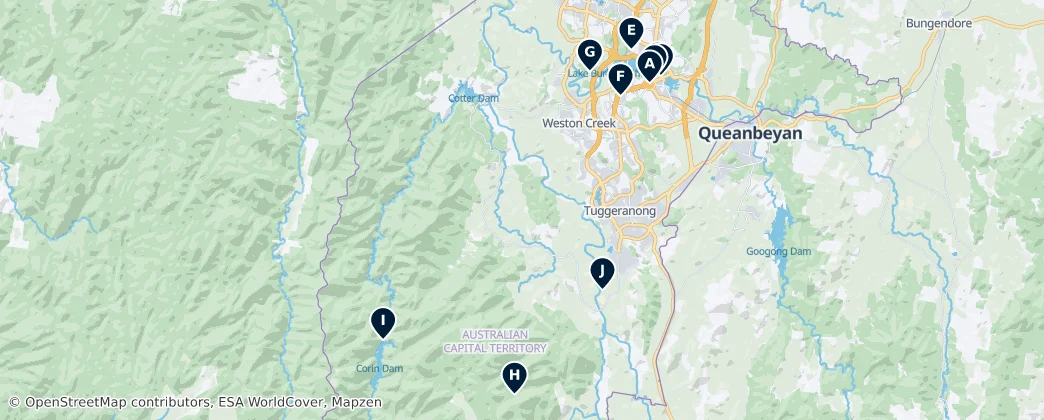 Map of Teritorium hlavního města Austrálie