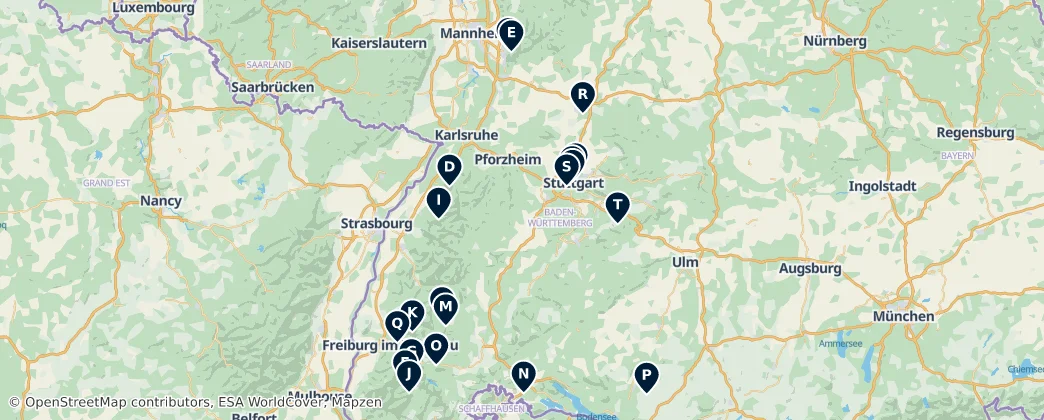 Map of Bádensko-Württembersko