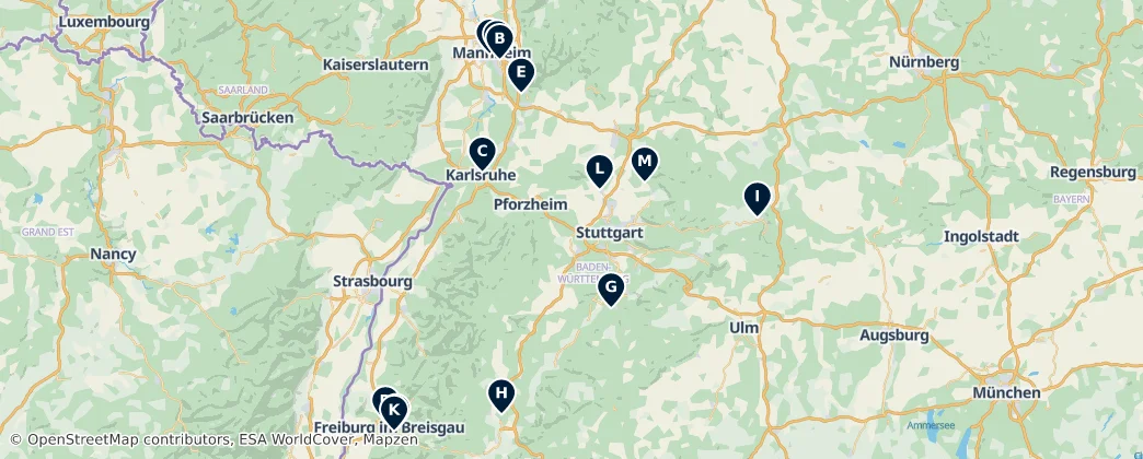 Map of Bádensko-Württembersko