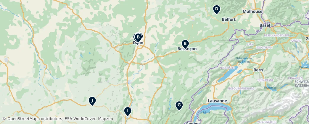 Map of Burgundsko-Franche-Comté