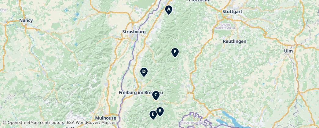 Map of Černý les