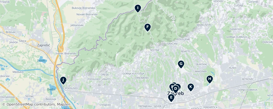 Map of Záhřeb
