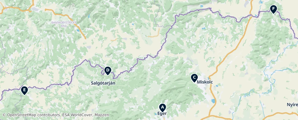 Map of Northern Hungary