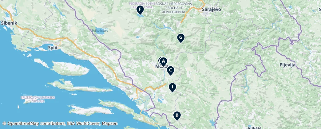 Map of Hercegovsko-neretvanský kanton
