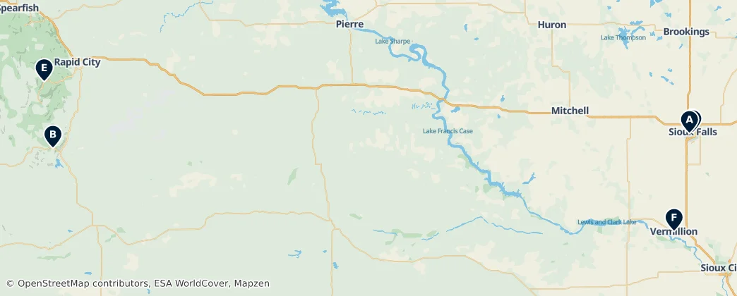 Map of Jižní Dakota