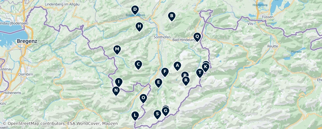 Map of Zemský okres Oberallgäu