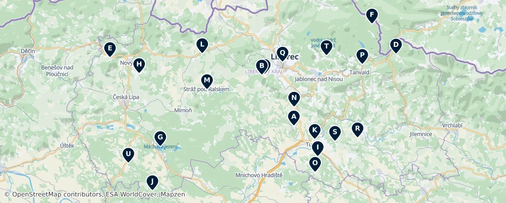 Map of Liberecký kraj