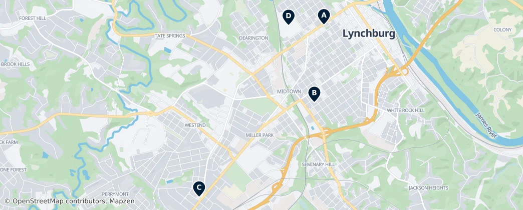 Map of Lynchburg