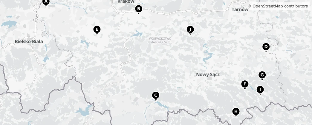 Map of Malopolské vojvodství