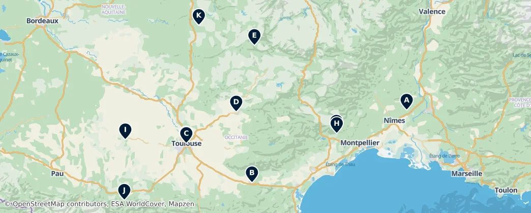 Map of Okcitánie