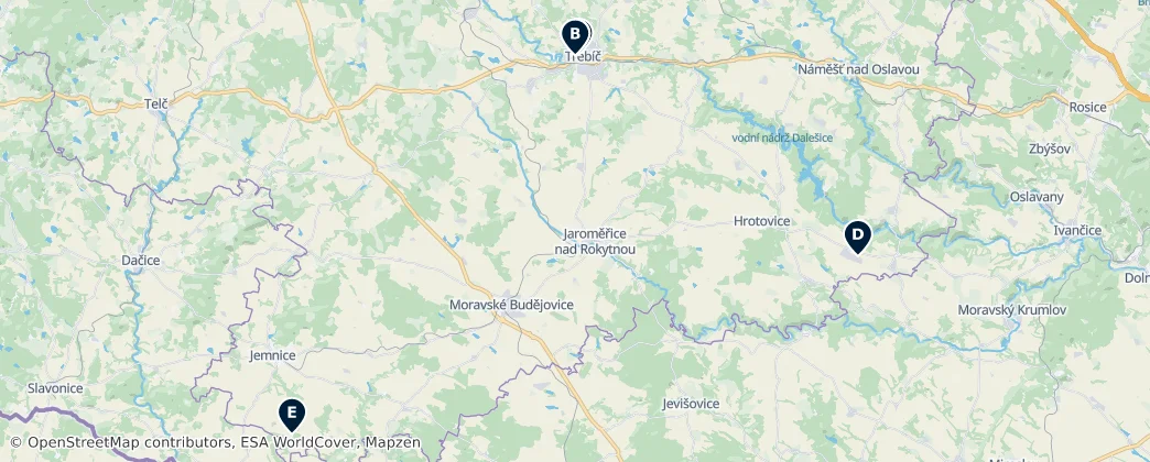 Map of Okres Třebíč