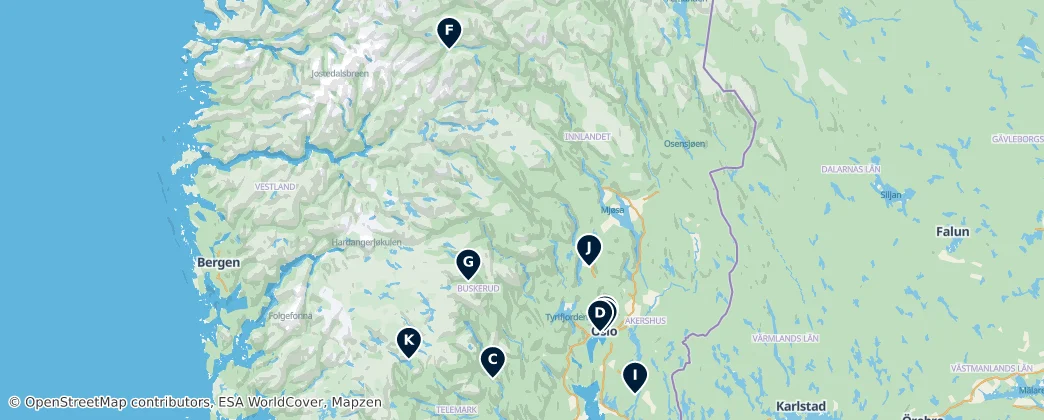 Map of Østlandet