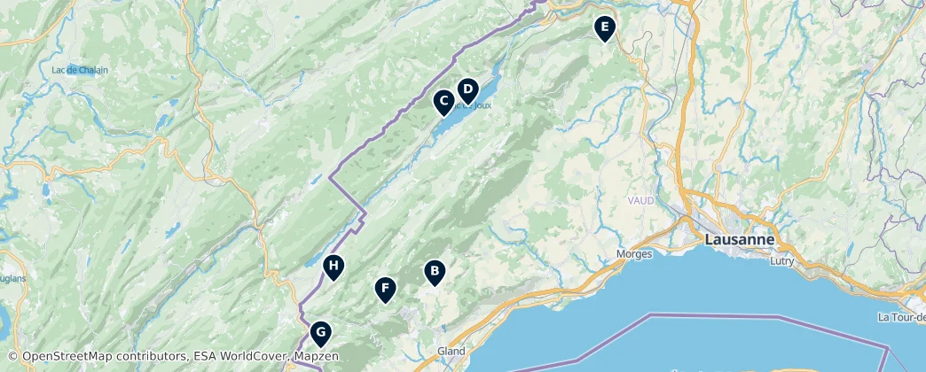 Map of Jura Vaudois Nature Park