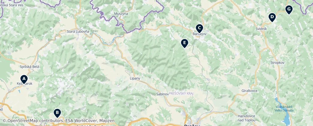 Map of Prešovský kraj