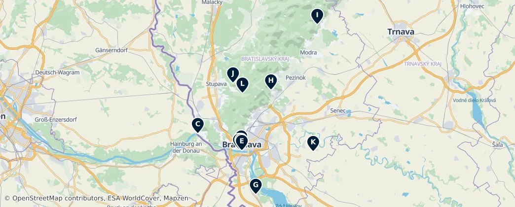 Map of Bratislavský kraj