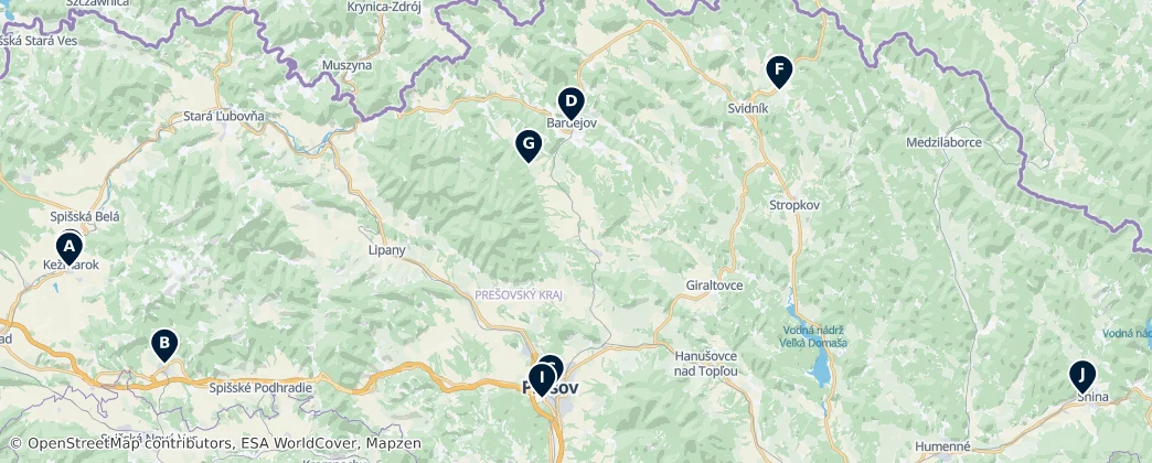 Map of Prešovský kraj