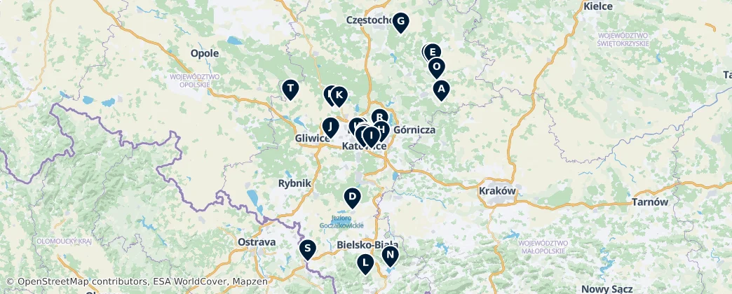Map of Slezské vojvodství