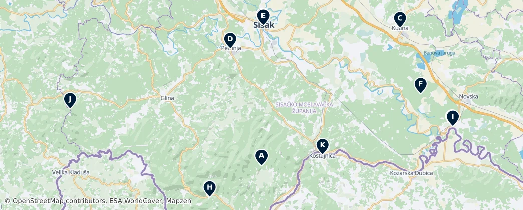 Map of Sisacko-moslavinská župa