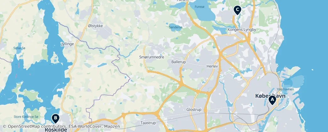 Map of Sjælland